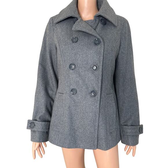 Calvin Klein Wool Blend Light Gray 3 Button Peacoat Size 8 with removable hood - Picture 2 of 12